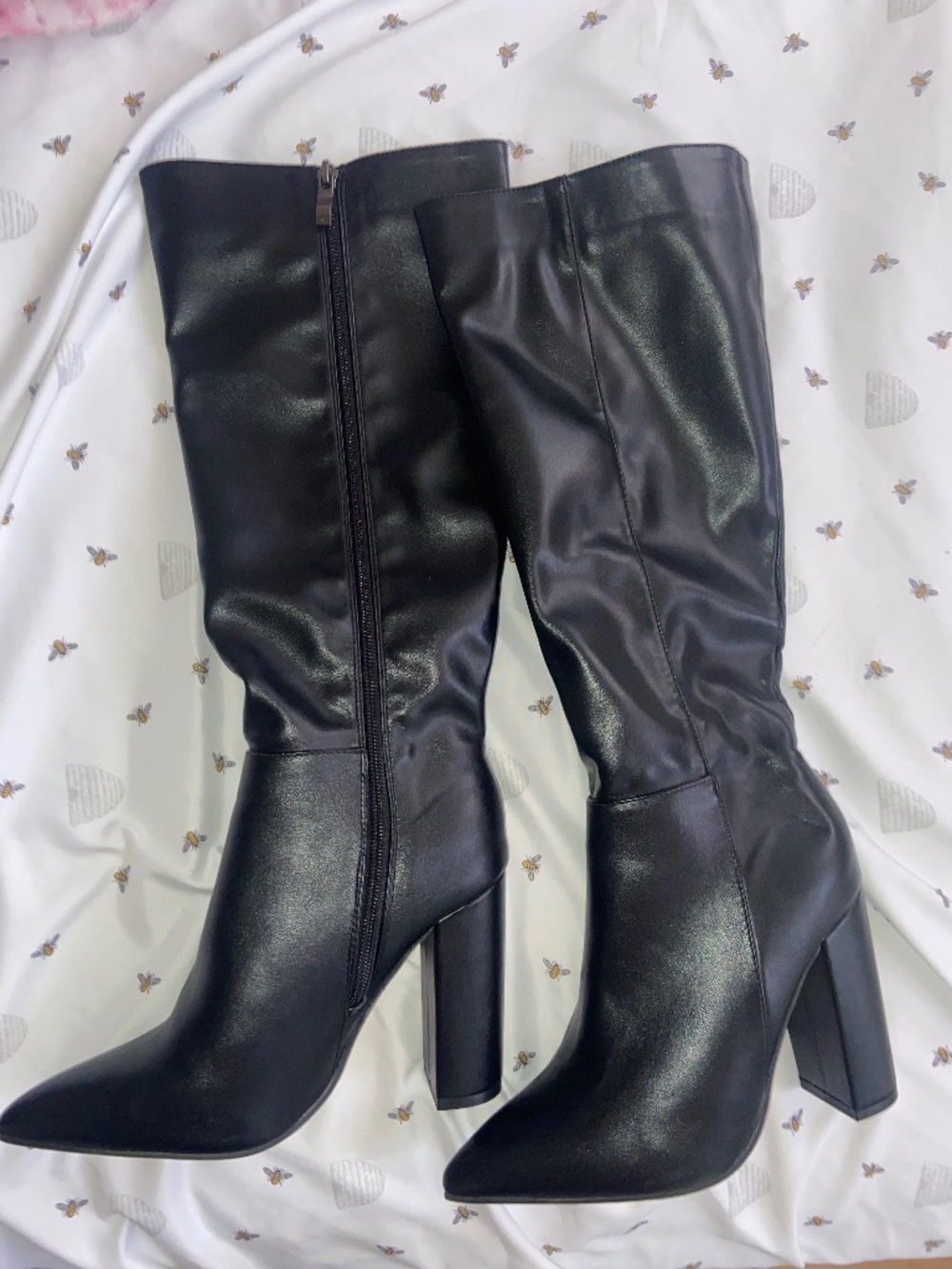 New Black leather heel boots